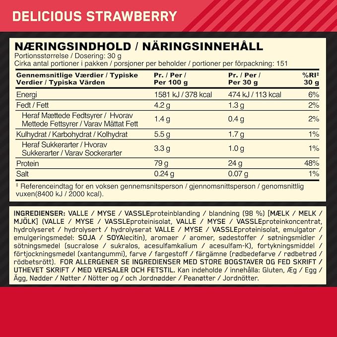 Optimum Nutrition Gold Standard Whey proteinpulver, vaniljglasssmak, 2,27 kg.