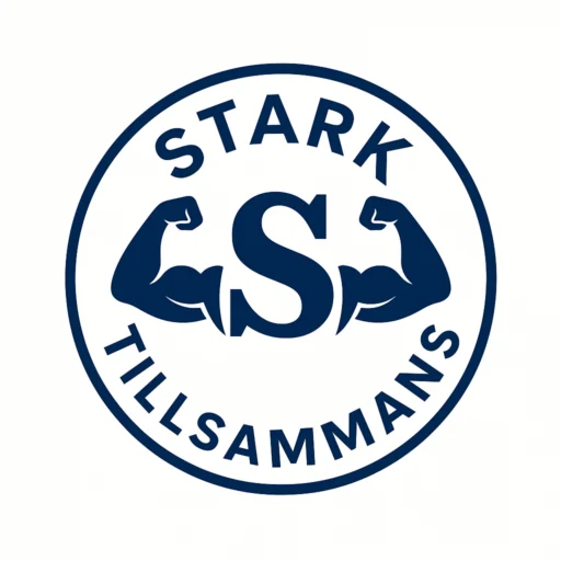 Stark Tillsammans vit logotyp – symbol för gemenskap, styrka och hälsa