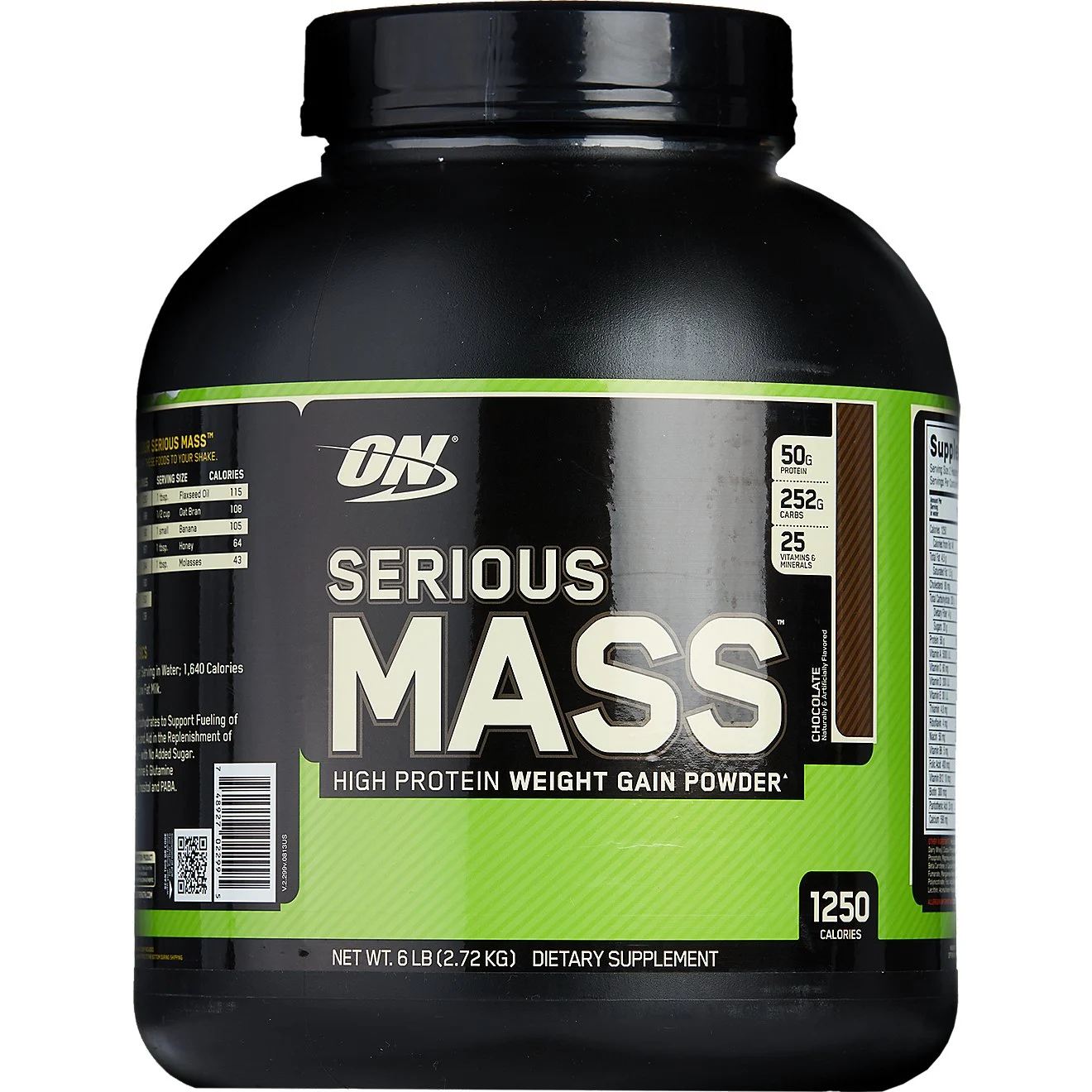 Förpackning av Serious Mass från Optimum Nutrition – högkaloripulver för viktökning