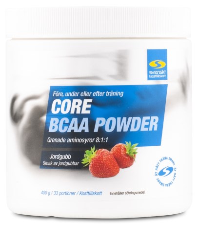 Core BCAA Powder från Svenskt Kosttillskott – aminosyratillskott i pulverform för återhämtning och muskeluppbyggnad