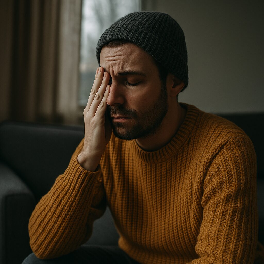 Vitaminer mot trötthet i höstmörkret – D-vitamin, magnesium och B12 på köksbord med kopp kaffe och varmt morgonljus.